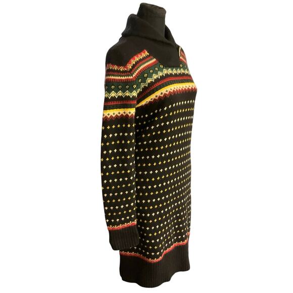 Ralph Lauren Black Wool Angora Cashmere Blend Fair Isle Sweater Dress Size M - Picture 3 of 9